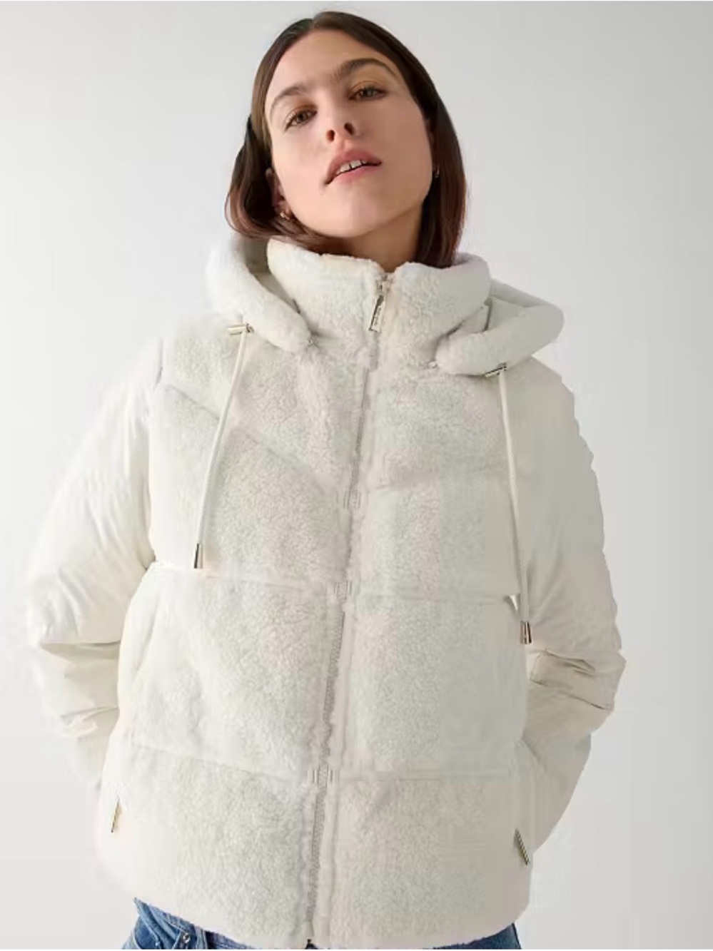 Kate Spade New York Cropped Sherpa Puffer jacket in cream